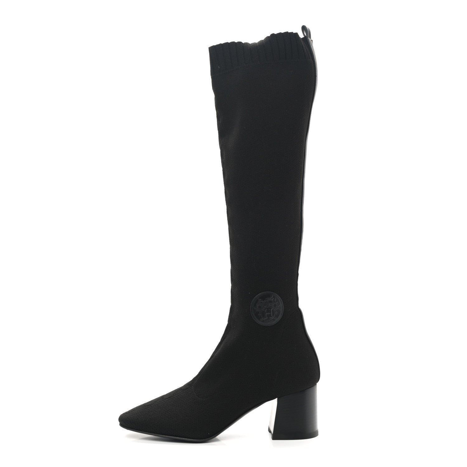 Hermes Knit Calfskin Fontaine 60 Boots 38.5 Black 1 of 8