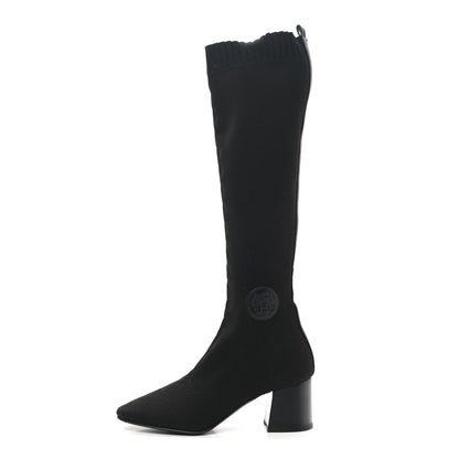 Hermes Knit Calfskin Fontaine 60 Boots 38.5 Black 1 of 8