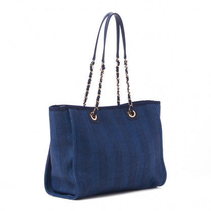 Chanel Mixed Fibers Striped Small Deauville Tote Navy Blue 3 of 10