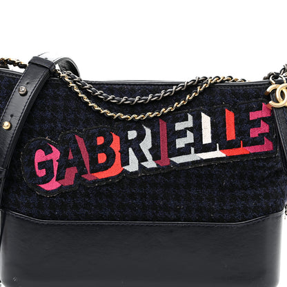 Chanel Tweed Calfskin Quilted Medium Gabrielle Hobo Black Blue 8 of 10