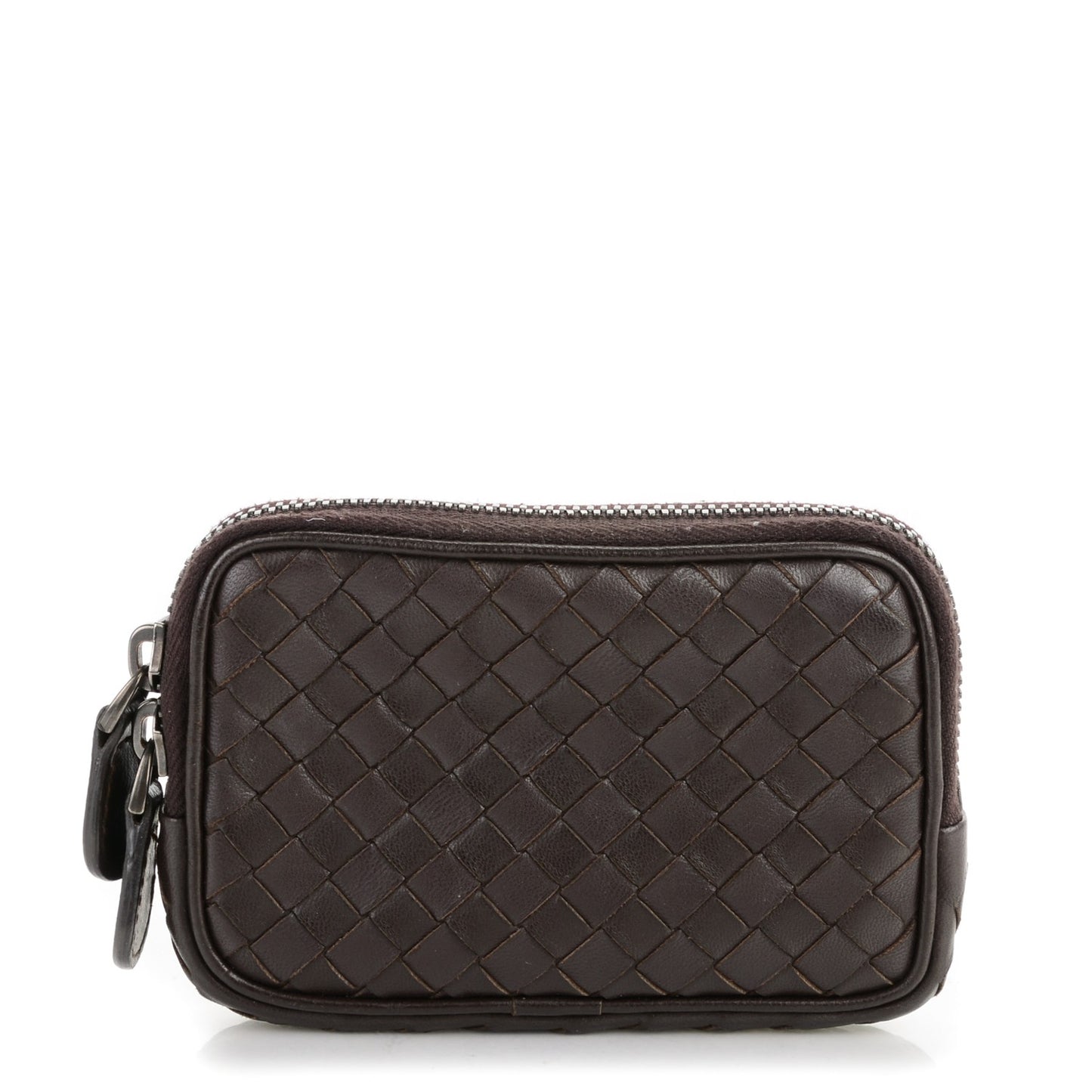 Nappa Intrecciato Small Zip Around Pouch Ebano