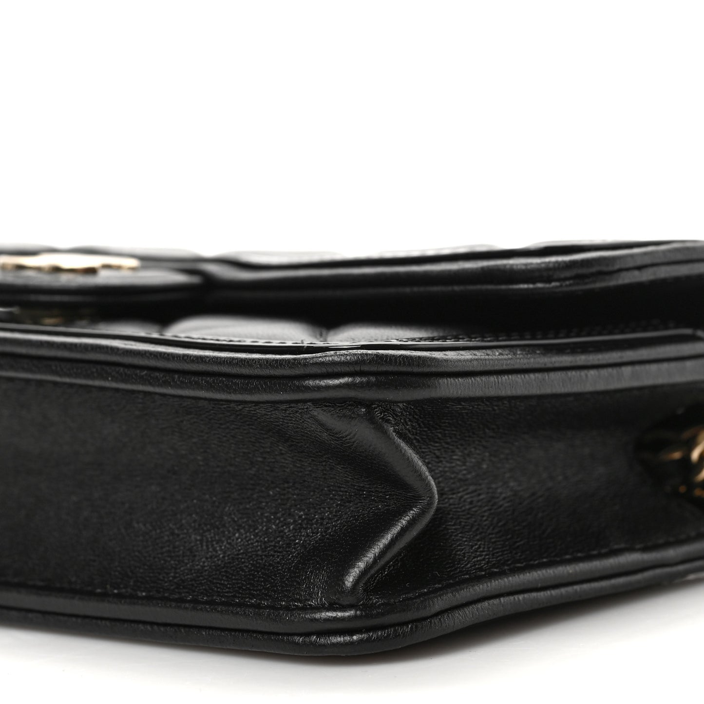 Lambskin Patent Calfskin Quilted Flap Phone Holder With Chain Black