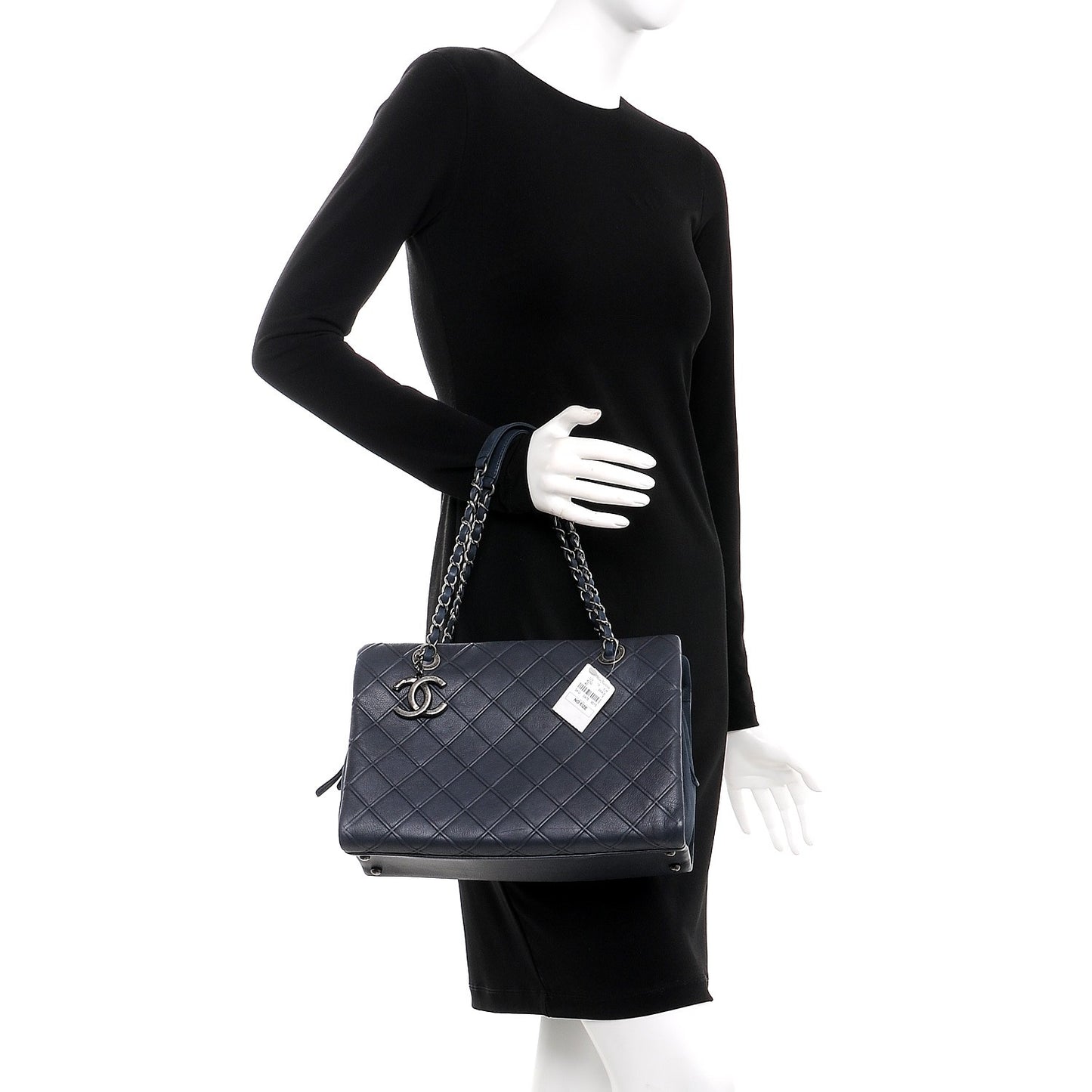 Calfskin Diamond Embossed Large CC Zip Shopping Tote Blue