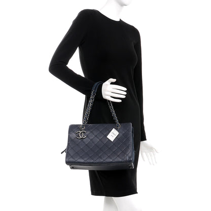 Chanel Calfskin Diamond Embossed Large CC Zip Shopping Tote Blue 2 of 8