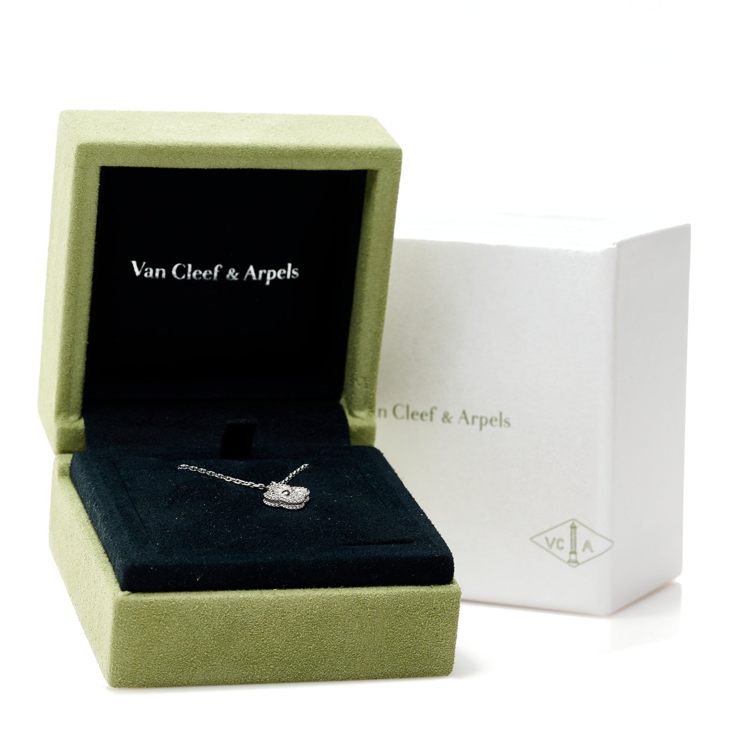 18K White Gold Diamond Sweet Alhambra Pendant Necklace