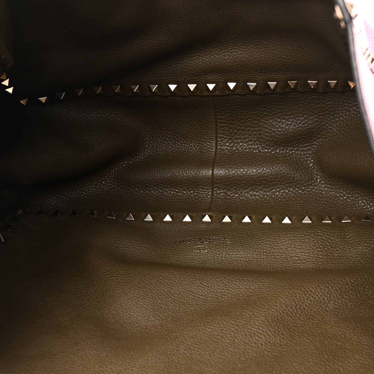 Valentino Garavani Grained Calfskin Medium Rockstud Reversible Tote Army Green Pink 9 of 16