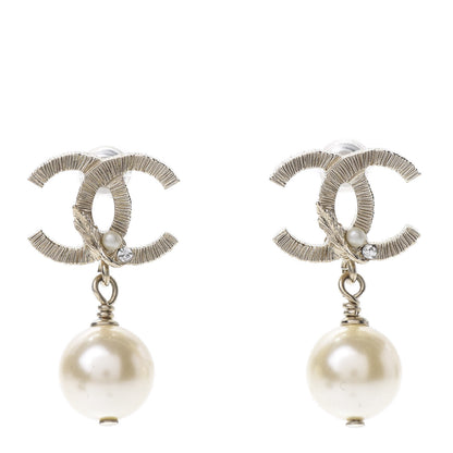 Chanel Crystal Pearl CC Drop Leaf Earrings Gold 1 of 5