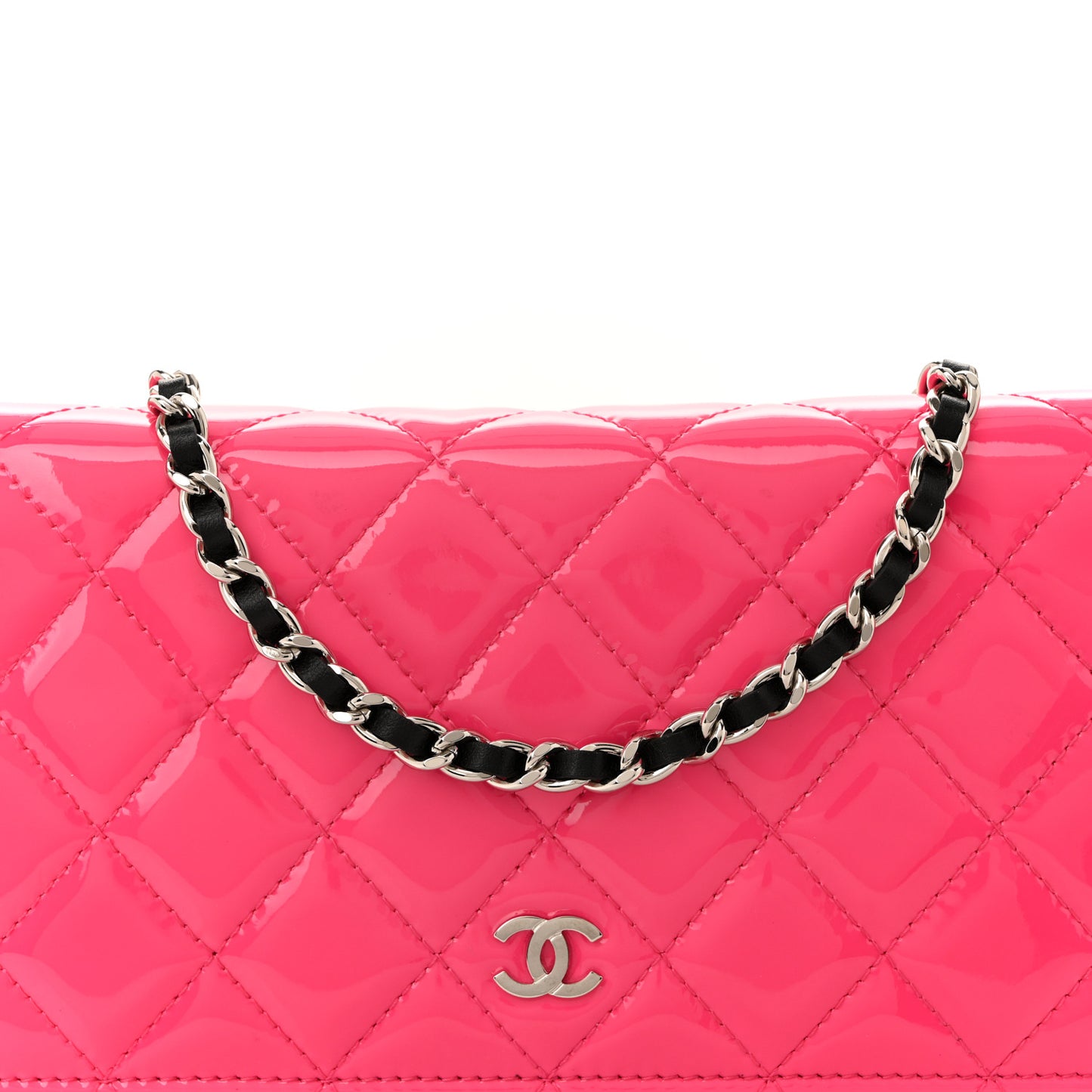 Patent Quilted Bi-Color Wallet On Chain WOC Pink Black