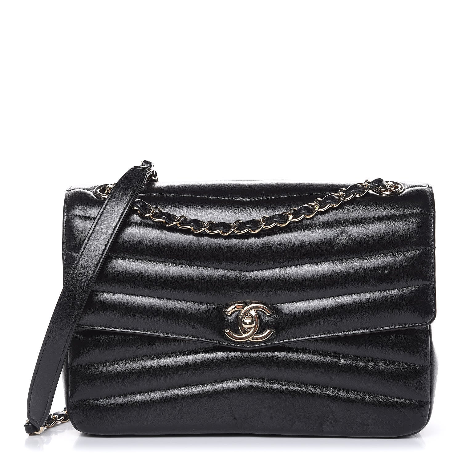 Chanel Shiny Lambskin Chevron Quilted Miroir Black 1 of 11