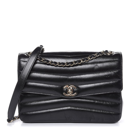 Chanel Shiny Lambskin Chevron Quilted Miroir Black 1 of 11