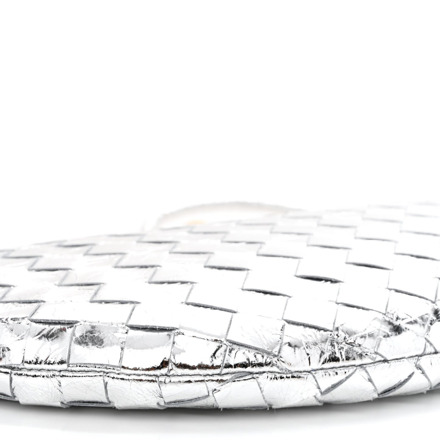 Metallic Nappa Intrecciato Medium Turn Pouch Silver