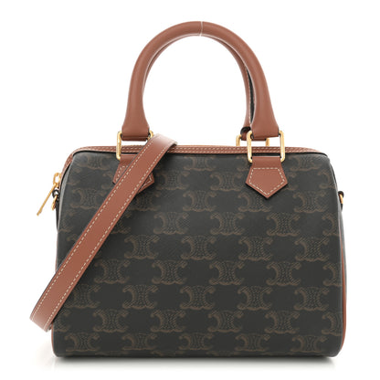 Celine Triomphe Canvas Calfskin Small Boston Bag Tan 1 of 10