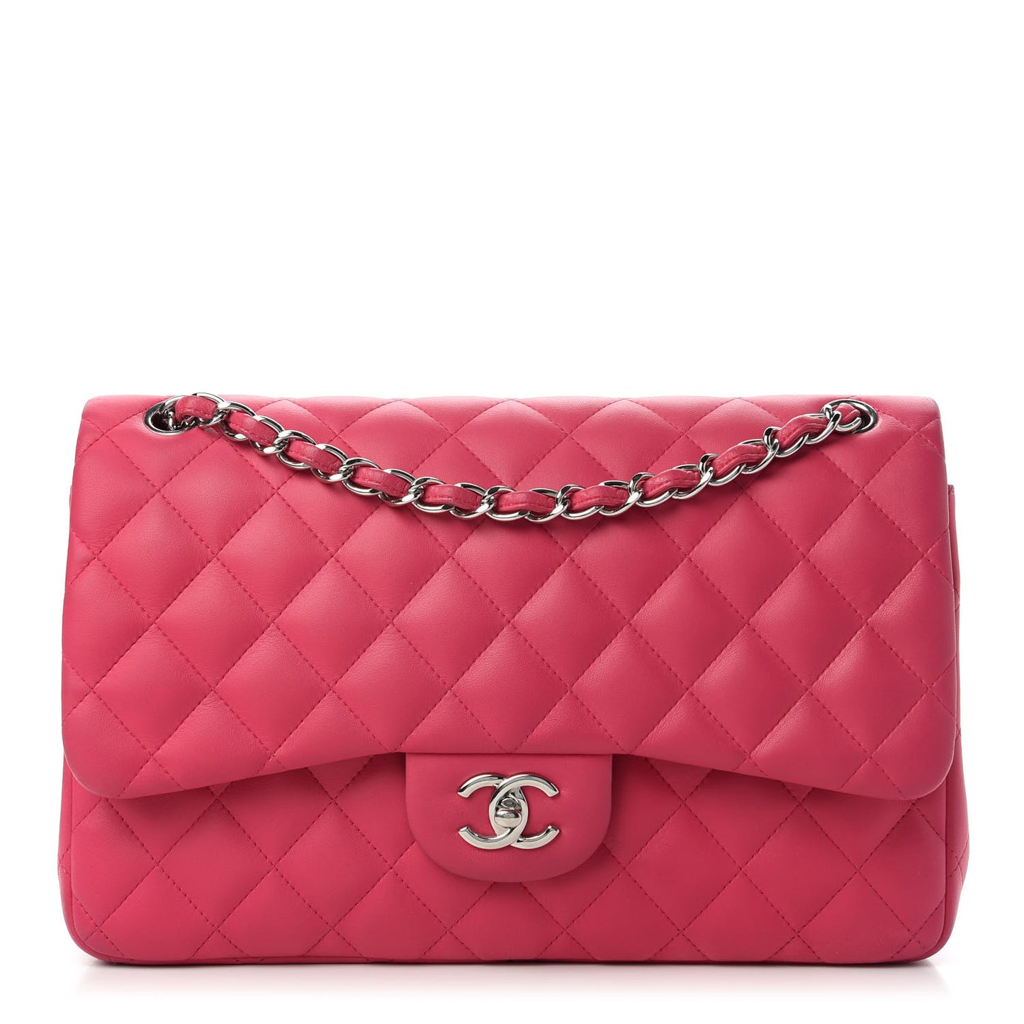 Lambskin Quilted Jumbo Double Flap Dark Pink
