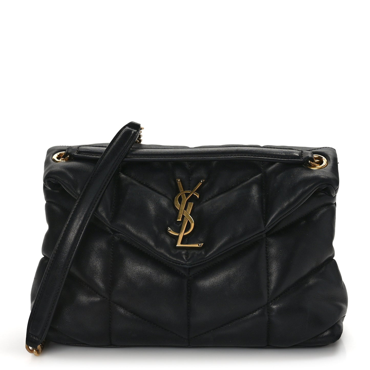 Lambskin Quilted Small Loulou Puffer Monogram Chain Satchel Black