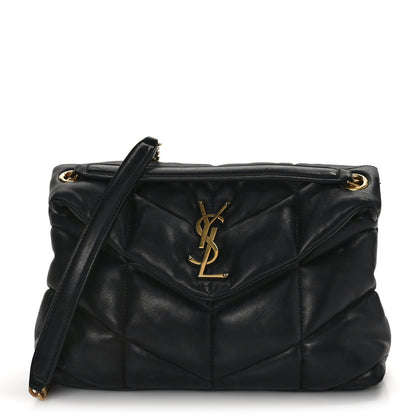 Saint Laurent Lambskin Quilted Small Loulou Puffer Monogram Chain Satchel Black 1 of 9