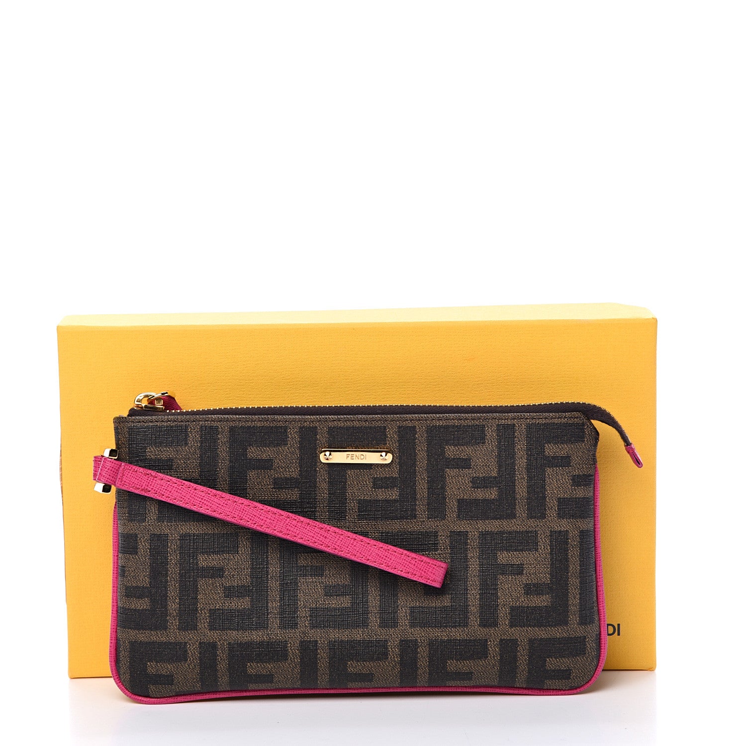 Fendi Zucca Spalmati Vitello Elite Pochette Tobacco Ciclamino 7 of 7