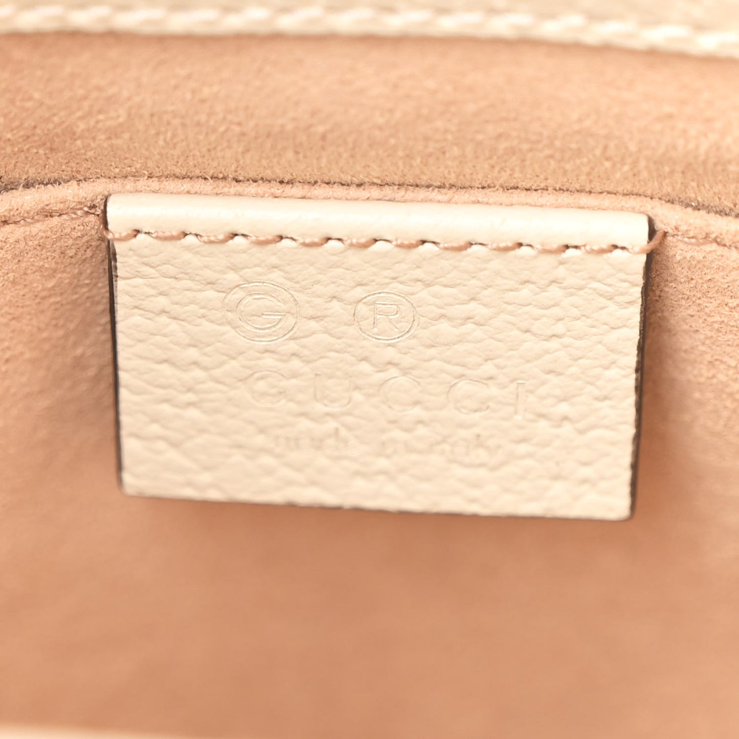 Glazed Textured Calfskin Web Small Ophidia Bucket Bag Mystic White
