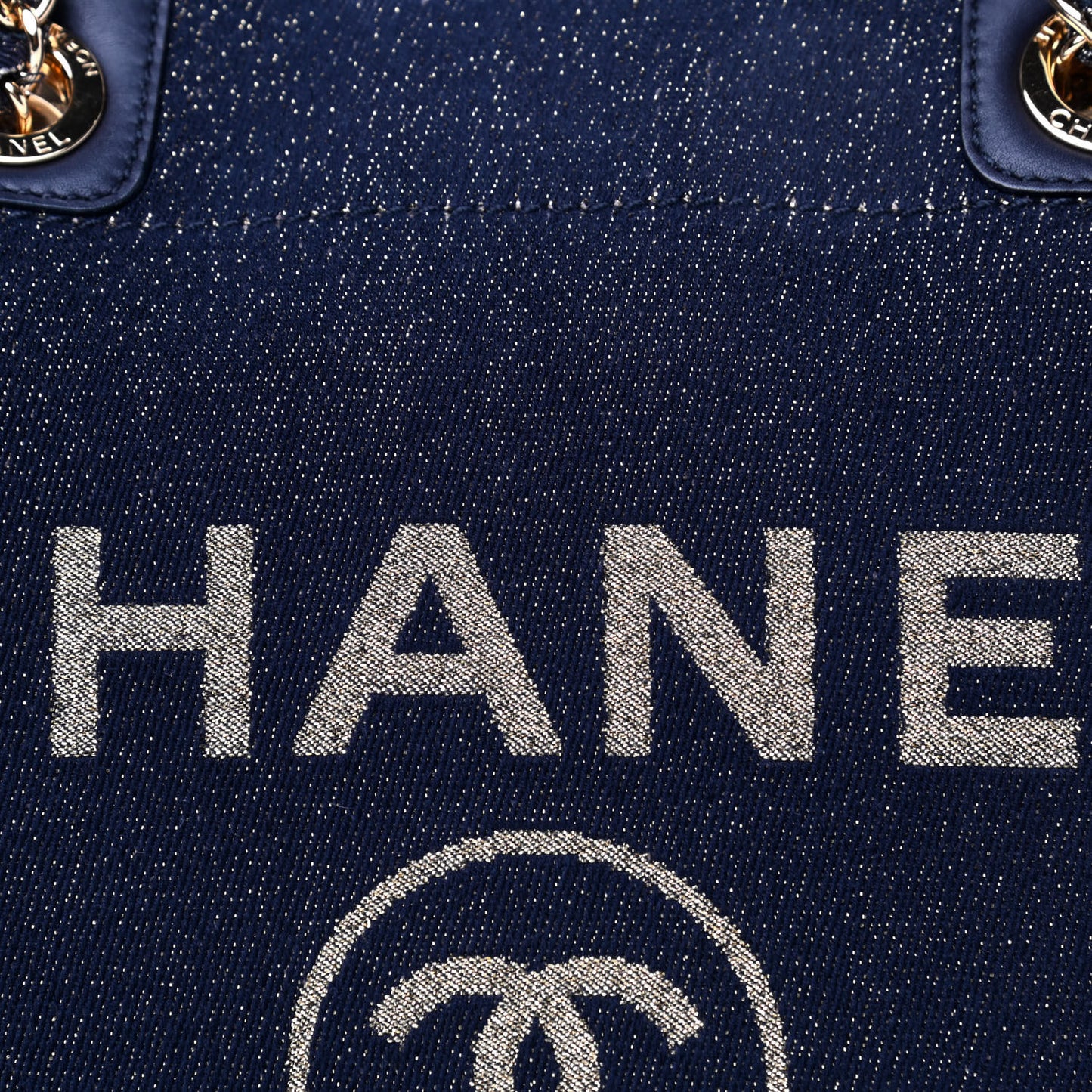 Lurex Canvas Small Deauville Tote Navy Blue Gold