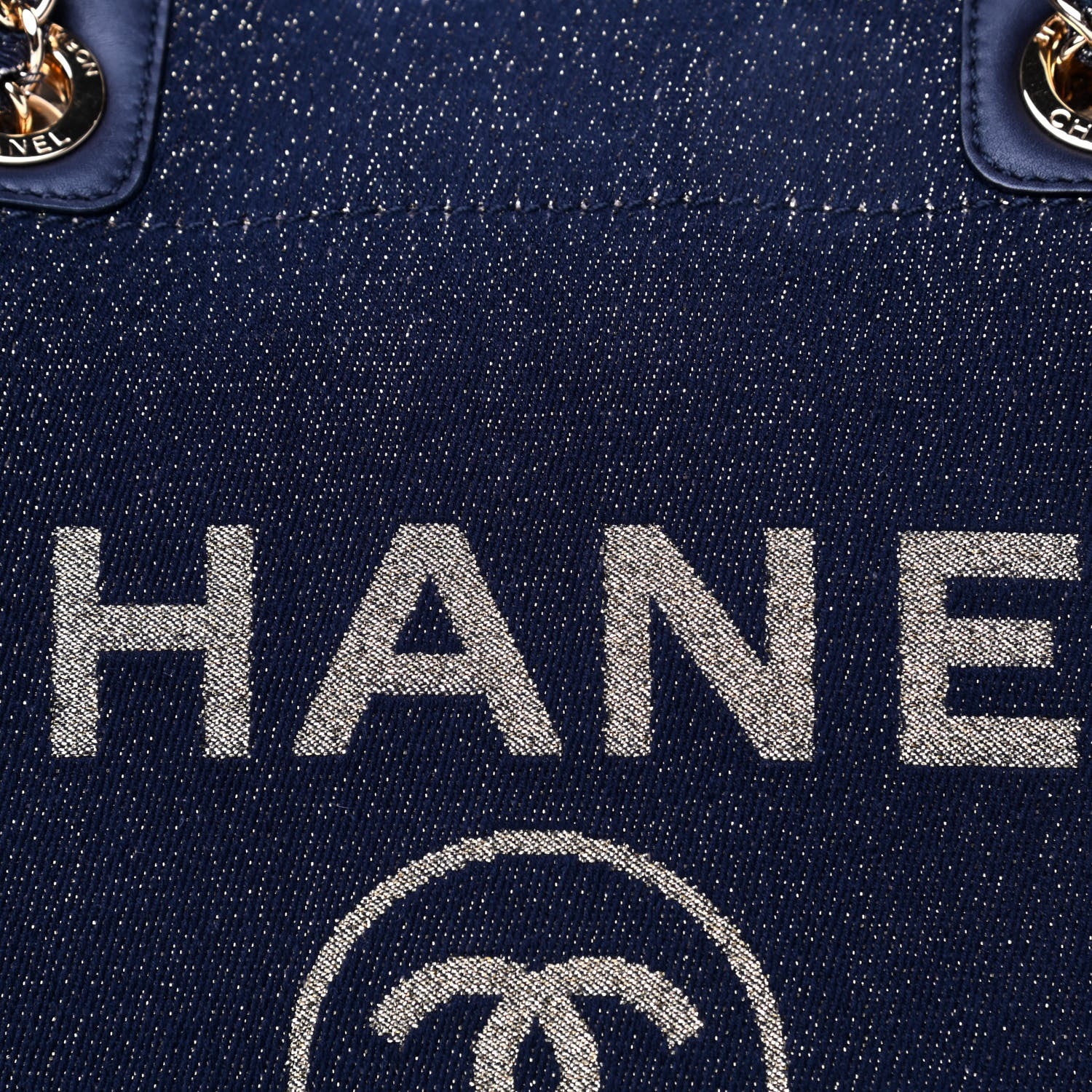 Chanel Lurex Canvas Small Deauville Tote Navy Blue Gold 8 of 10