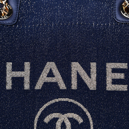 Chanel Lurex Canvas Small Deauville Tote Navy Blue Gold 8 of 10