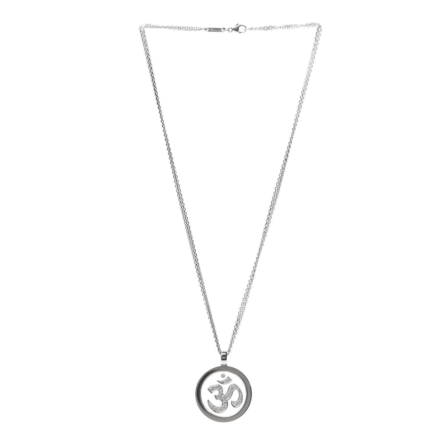 18K White Gold Diamond Om Pendant Necklace