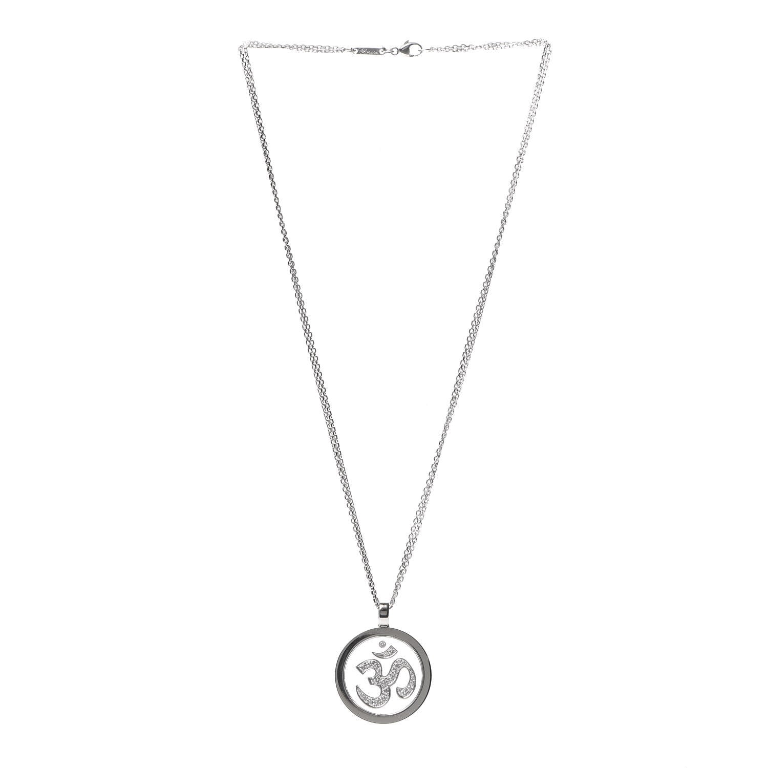 Chopard 18K White Gold Diamond Om Pendant Necklace 3 of 5