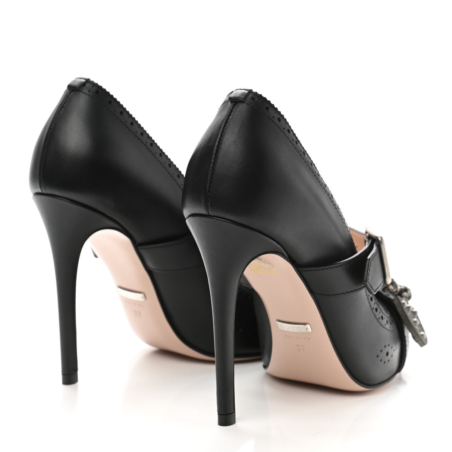 Gucci Calfskin Dionysus Perforated Mary Jane Pumps 37 Black 4 of 12