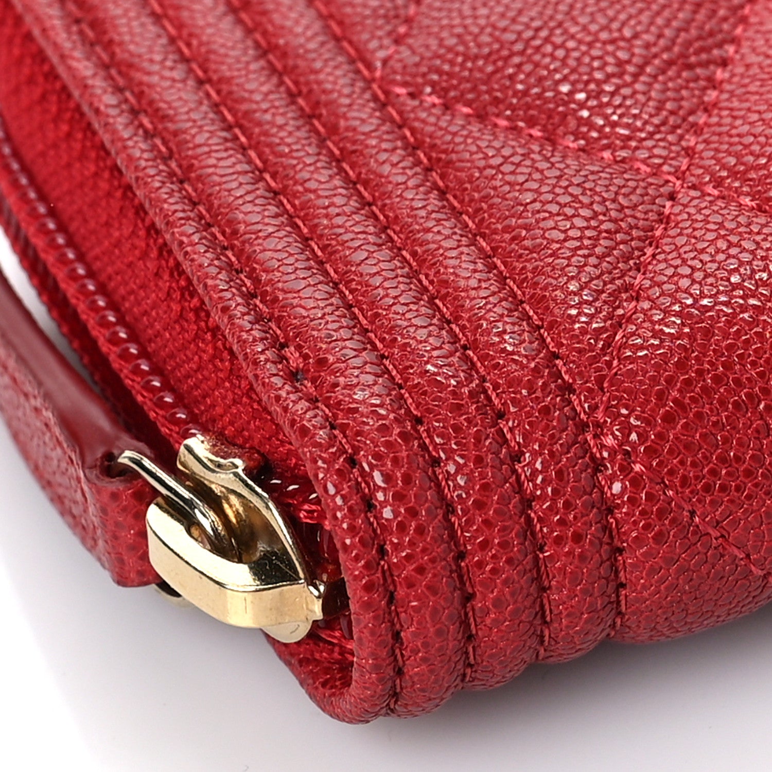 Chanel Caviar Quilted Boy Zip Around Coin Purse Wallet Red 8 of 9