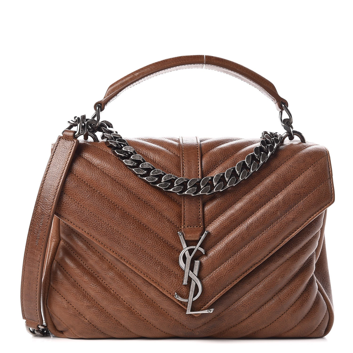 Saint Laurent Calfskin Matelasse Chevron Monogram Medium College Bag Cognac 1 of 20