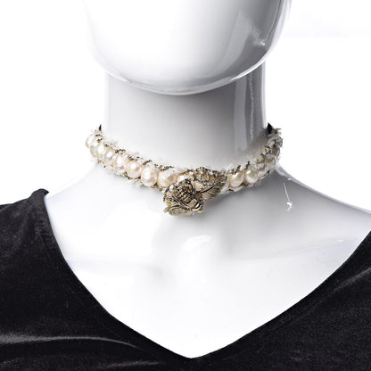 Chanel Enamel Pearl Crystal Bee CC Choker Necklace Gold 2 of 6