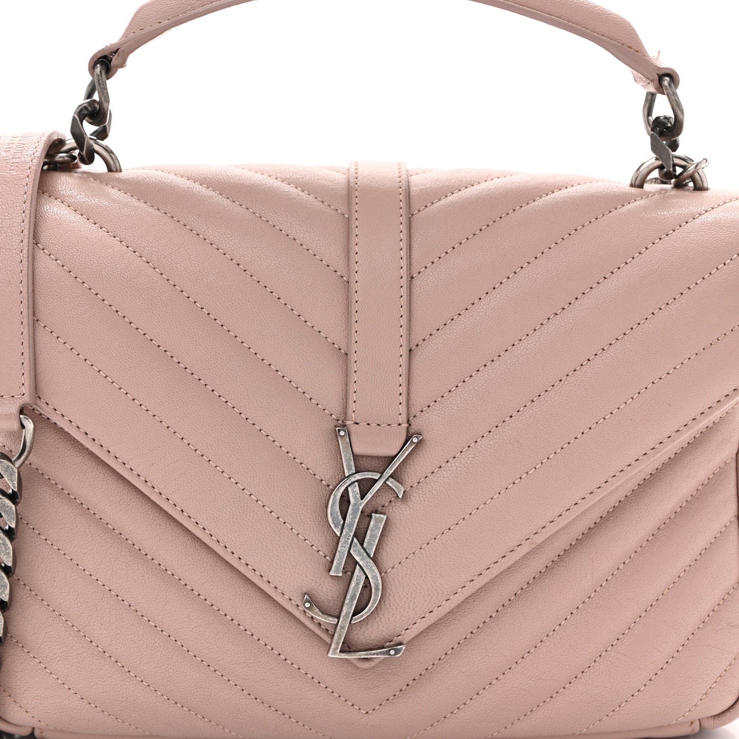 Sheepskin Matelasse Chevron Monogram Medium College Bag Rose Poudre