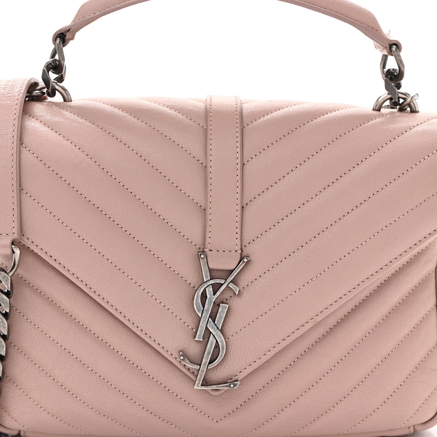 Saint Laurent Sheepskin Matelasse Chevron Monogram Medium College Bag Rose Poudre 8 of 13
