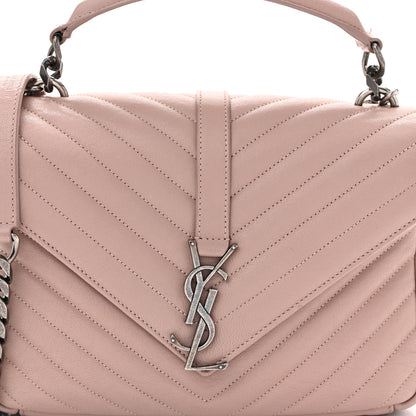Saint Laurent Sheepskin Matelasse Chevron Monogram Medium College Bag Rose Poudre 8 of 13