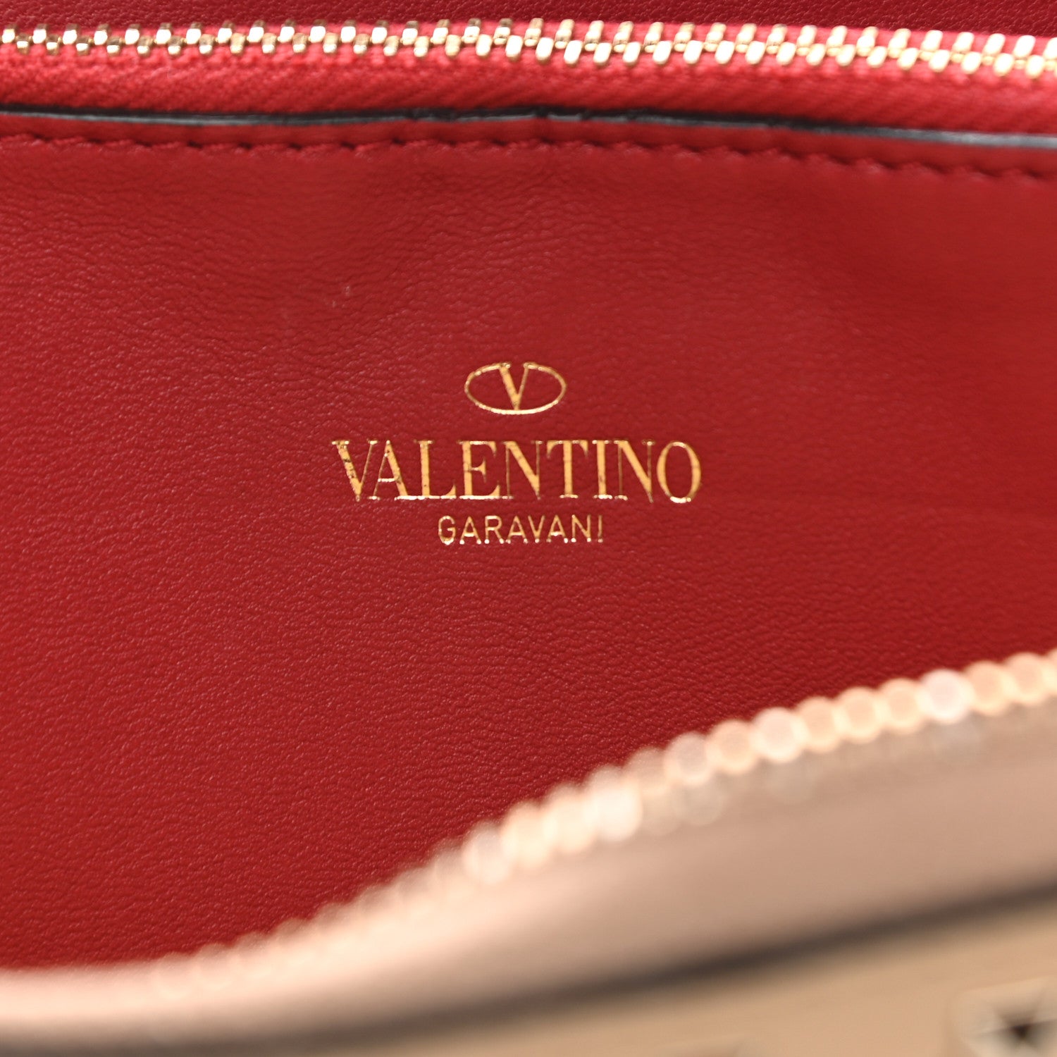 Valentino Garavani Nappa Rockstud Spike Zip Around Wallet Camel Rose 6 of 12