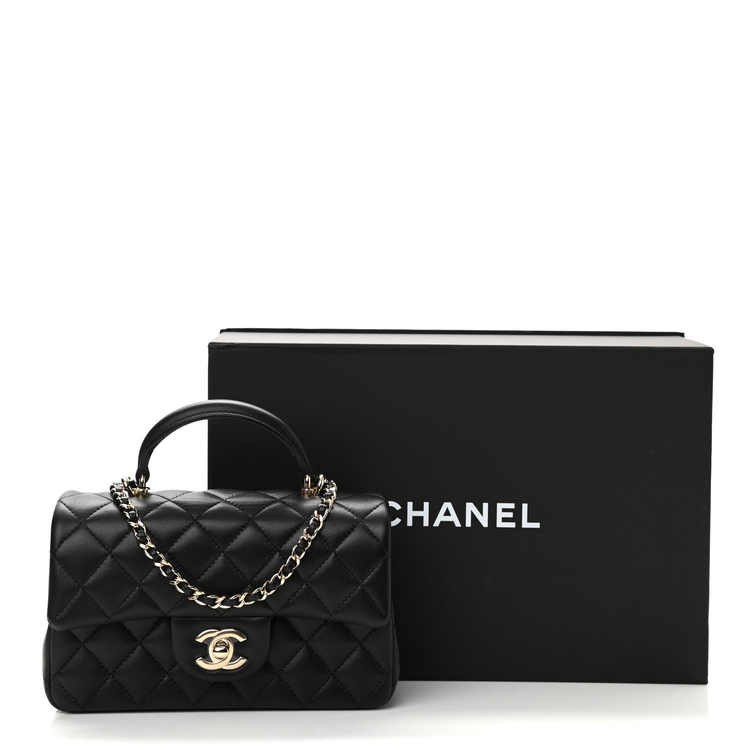 Chanel Lambskin Quilted Mini Top Handle Rectangular Flap Black 11 of 11