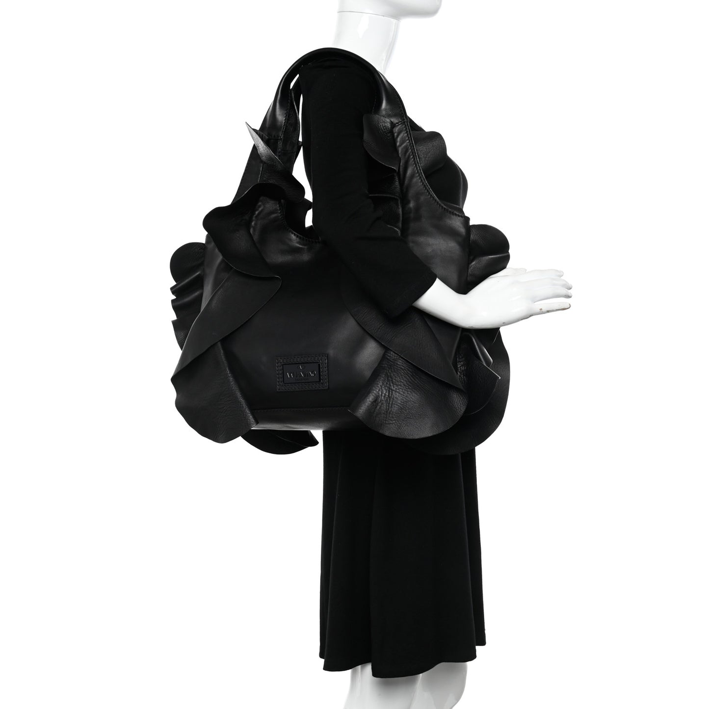 Nappa Ruffled Hobo Black