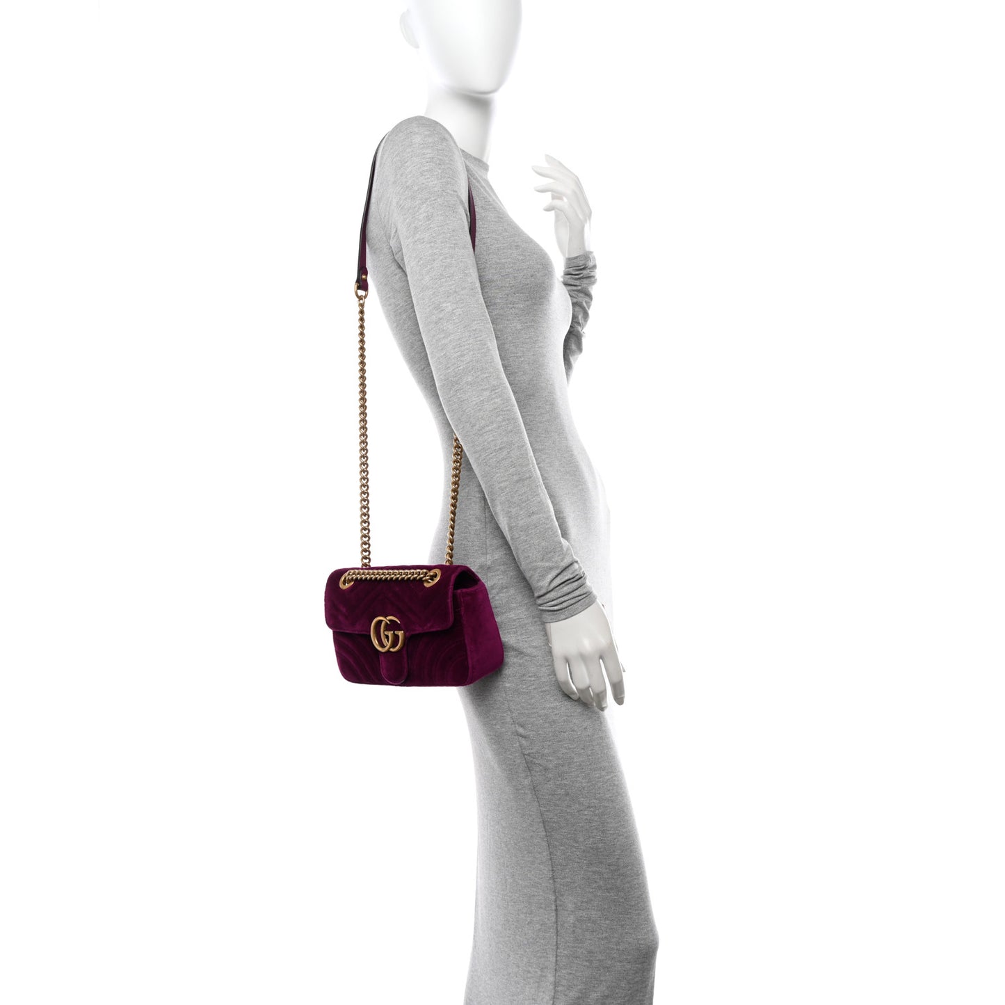 Velvet Matelasse Mini GG Marmont Shoulder Bag Fuchsia Violet Cyclamen