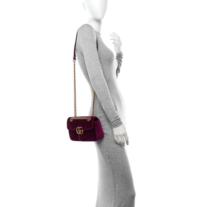 Gucci Velvet Matelasse Mini GG Marmont Shoulder Bag Fuchsia Violet Cyclamen 3 of 14
