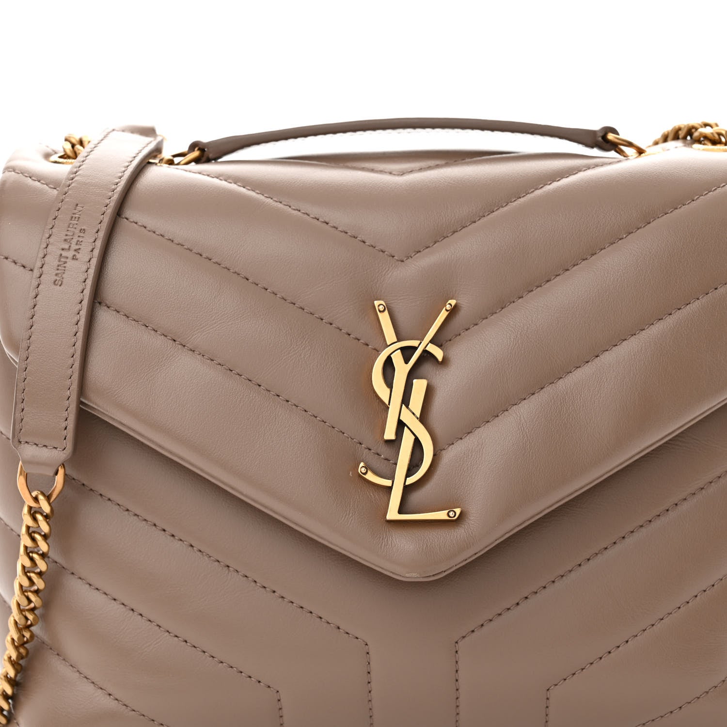 Saint Laurent Calfskin Y Quilted Monogram Small Loulou Chain Satchel Taupe 8 of 12