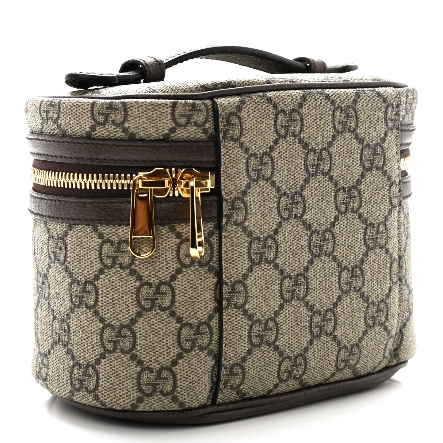GG Supreme Monogram Textured Calfskin Web Ophidia Vanity Cosmetic Case Beige Ebony New Acero