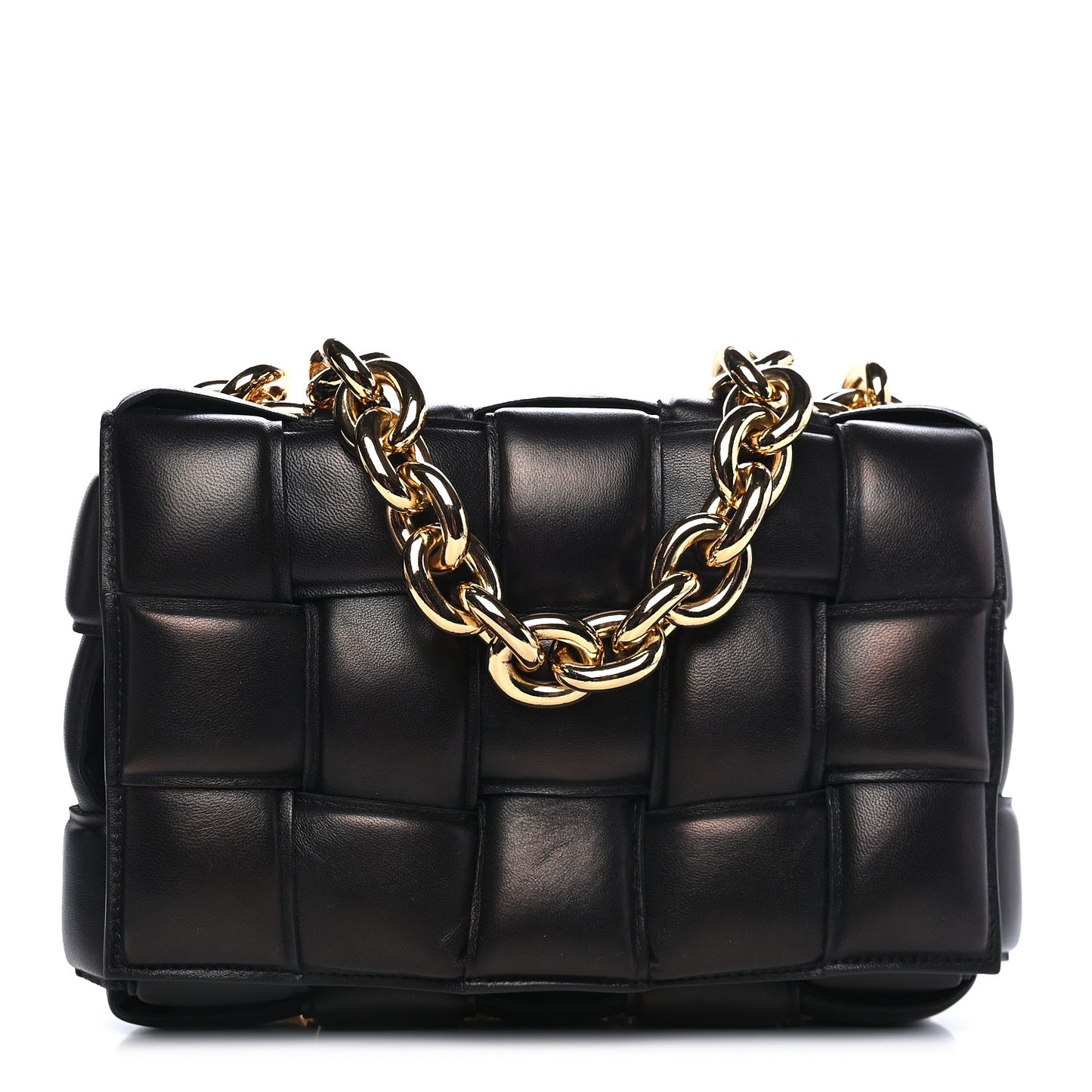 Lambskin Maxi Intreccio Padded Chain Cassette Crossbody Bag Black