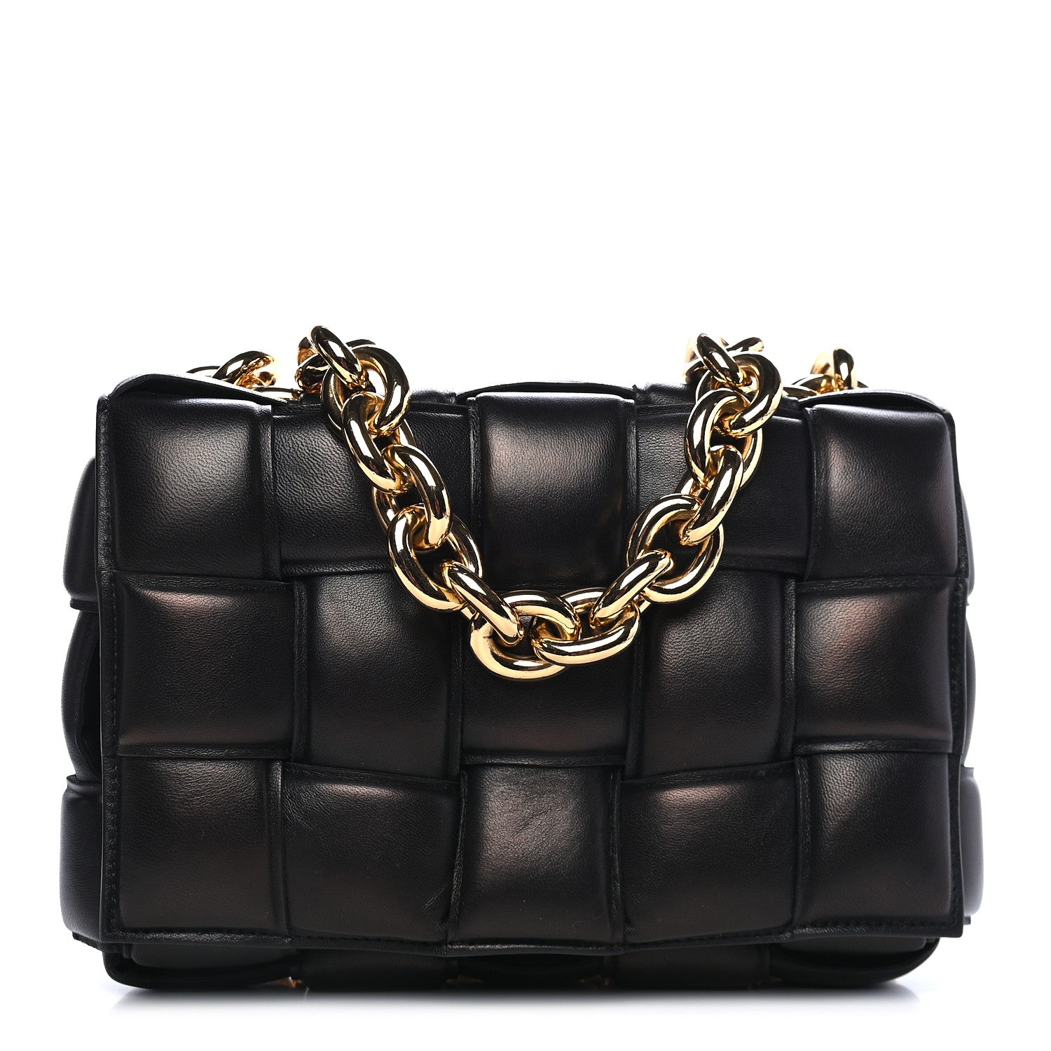 Bottega Veneta Lambskin Maxi Intreccio Padded Chain Cassette Crossbody Bag Black 1 of 8