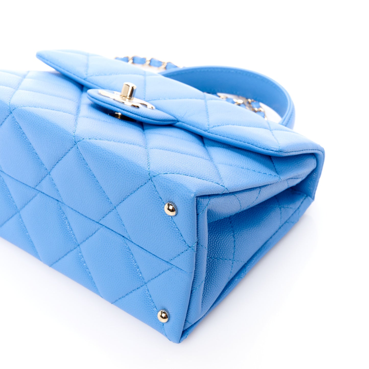 Caviar Quilted Mini Retro Twist Top Handle Flap Blue