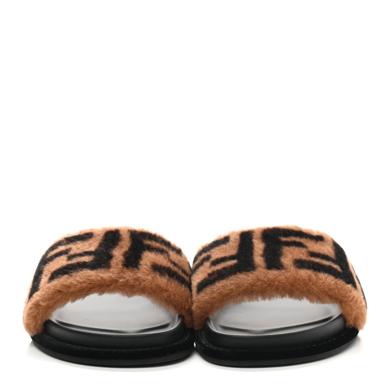 Fendi Shearling Macro FF Pool Slide Sandals 36.5 Scanbrown Black 2 of 8