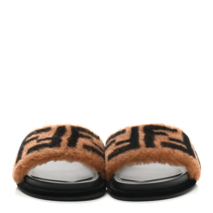 Fendi Shearling Macro FF Pool Slide Sandals 36.5 Scanbrown Black 2 of 8
