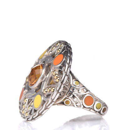 John Hardy Sterling Silver 22K Yellow Gold Citrine Enamel Palu Bulan Coin Ring 54 7 3 of 6