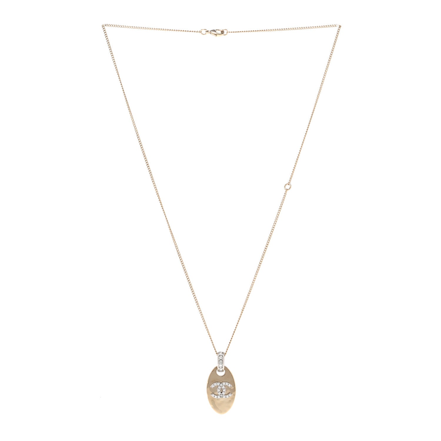 Chanel Crystal CC Oval Pendant Necklace Gold Silver 2 of 4