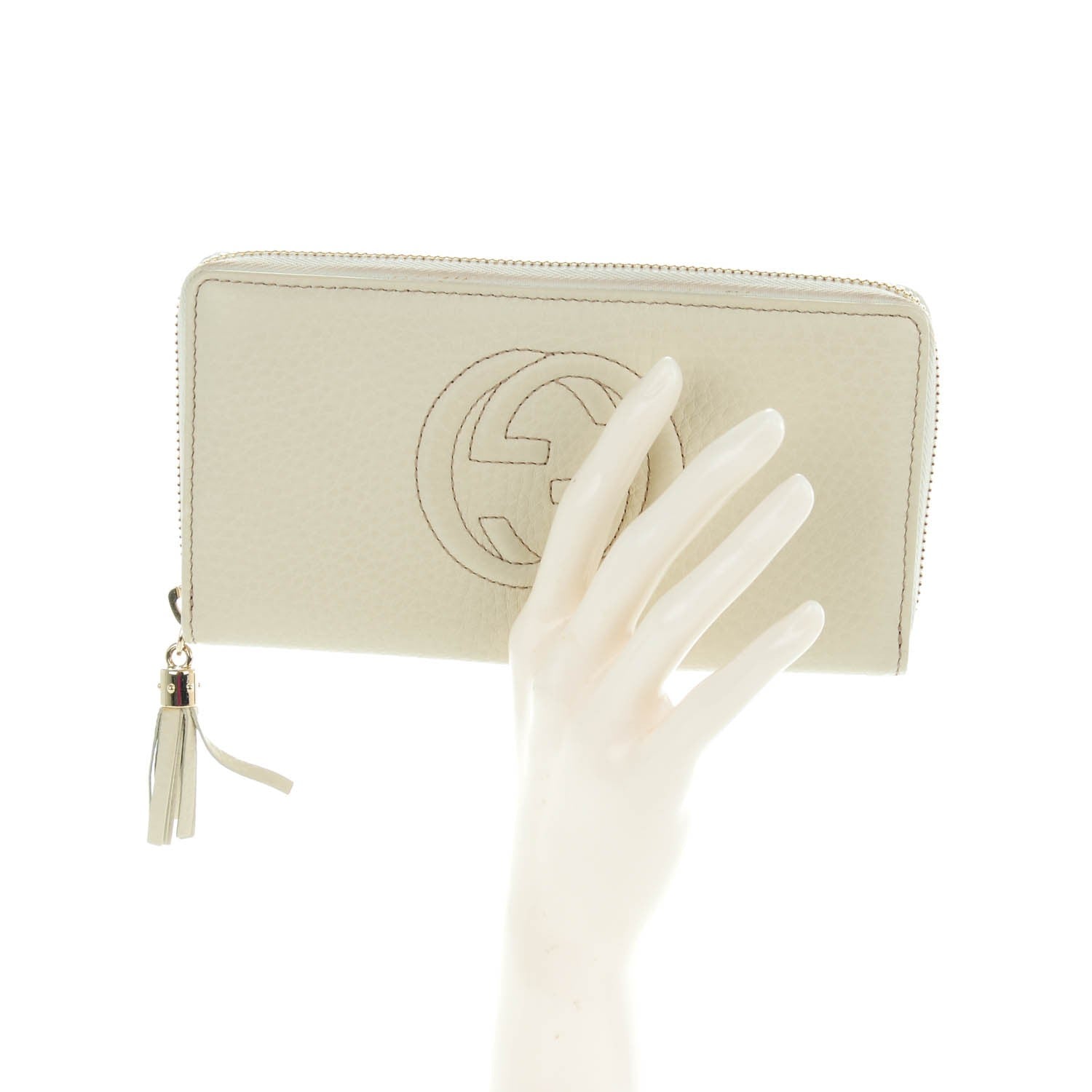 Gucci Pebbled Calfskin Soho Zip Around Wallet Off White 2 of 8