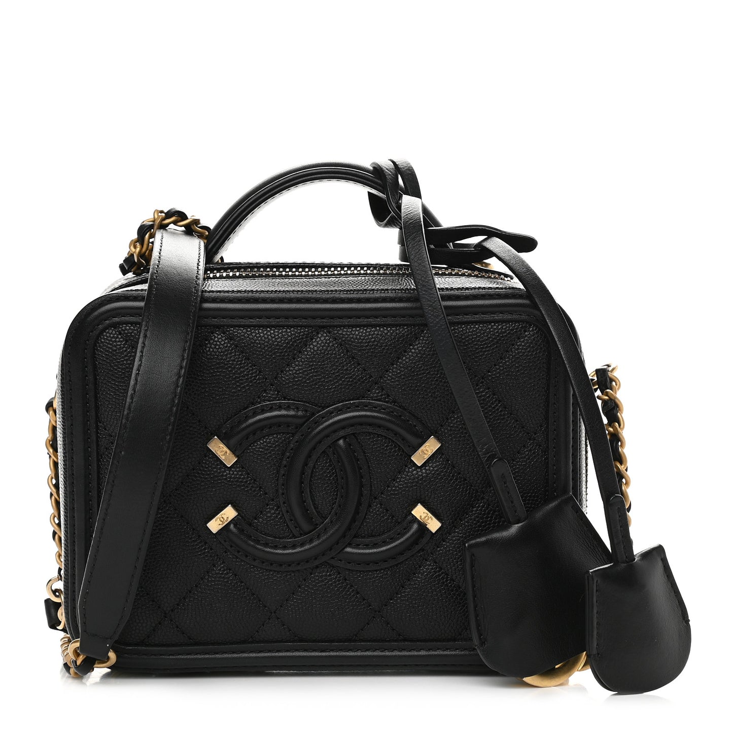 Caviar Quilted Small CC Filigree Vanity Case Black