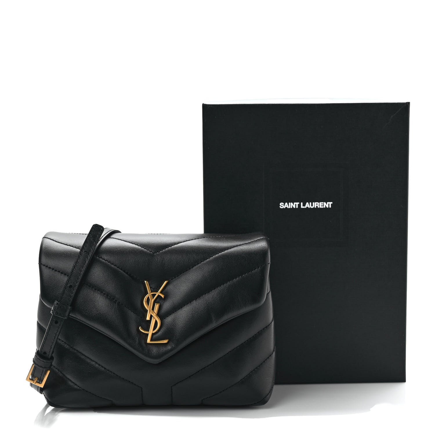 Saint Laurent Calfskin Y Quilted Monogram Toy Loulou Crossbody Bag Black 10 of 10